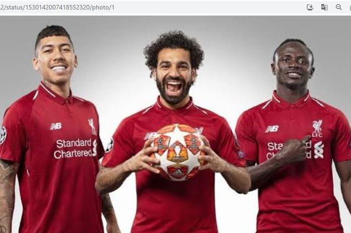 Trisula andalan Liverpool (dari kiri ke kanan): Roberto Firmino, Mohamed Salah, dan Sadio Mane.