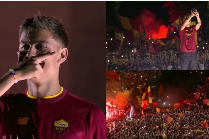 Momen perkenalan Paulo Dybala di depan 10 ribu suporter AS Roma, Selasa (26/7/2022).