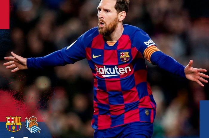 Aksi megabintang Barcelona, Lionel Messi, dalam laga kontra Real Sociedad di Camp Nou, Sabtu (7/3/2020).