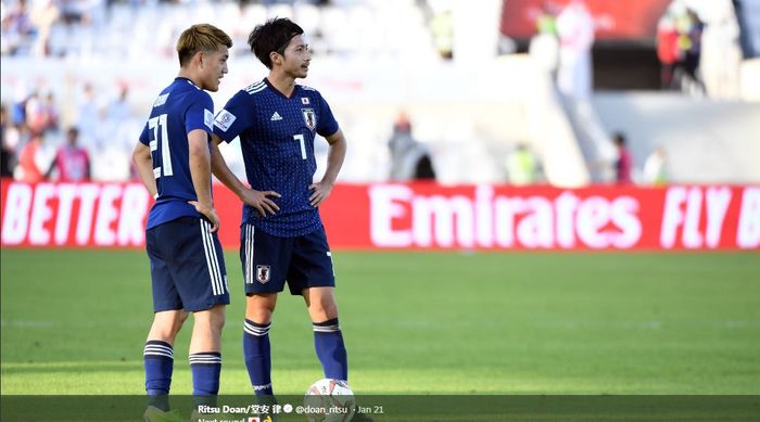 Ritsu Doan (kiri) mencetak gol penentu kemenagan timnas Jepang atas Vietnam pada duel perempat final