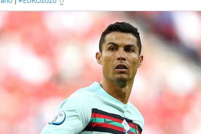 Ekspresi megabintang timnas Portugal, Cristiano Ronaldo, dalam laga Grup F EURO 2020 kontra timnas Hungaria di Stadion Puskas Arena, Selasa (15/6/2021).