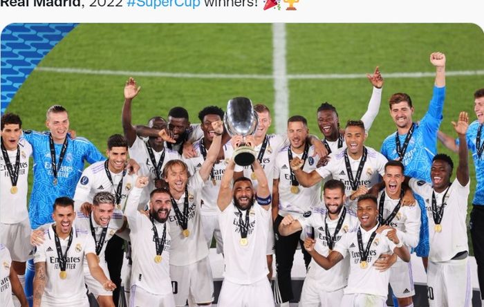 Real Madrid resmi menjadi juara Piala Super Eropa 2022 usai menaklukkan Eintracht Frankfurt 2-0.