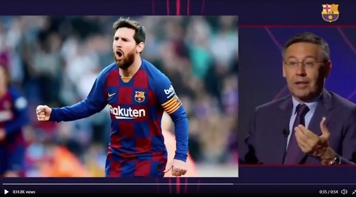 Kapten Barcelona, Lionel Messi, dan Presiden Barca, Josep Maria Bartomeu.