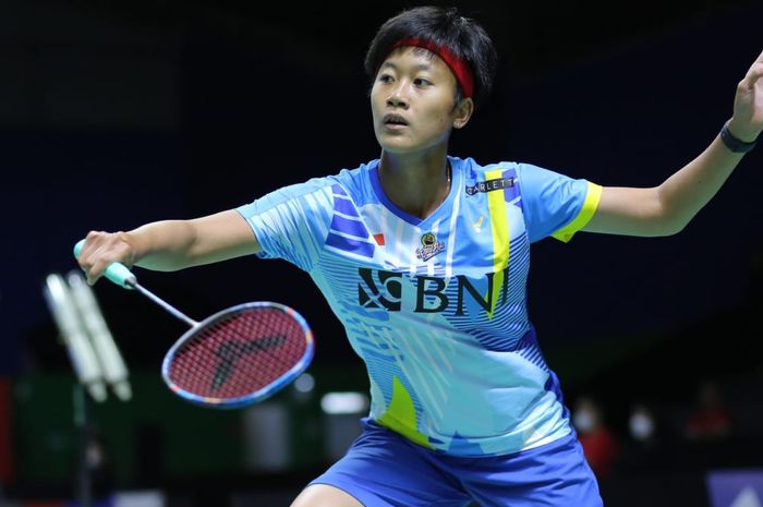 Pebulu tangkis tunggal putri Indonesia, Putri Kusuma Wardani, saat berlaga pada babak 32 besar Indonesia International Challenge 2022 di Platinum Arena, Malang, Jawa Timur, Rabu (12/10/2022)