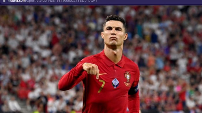 Megabintang timnas Portugal, Cristiano Ronaldo, merayakan gol ke gawang timnas Irlandia dalam laga Kualifikasi Piala Dunia 2022 zona Eropa pada Kamis (2/9/2021) pukul 01.45 WIB di Stadion Algarve. 