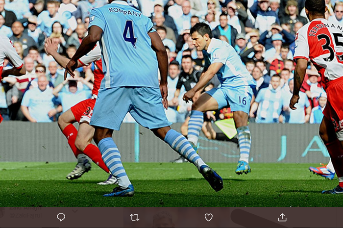 Sergio Aguero berhasil mencetak gol penentu gelar juara Liga Inggris 2011-2012 bagi Manchester City.