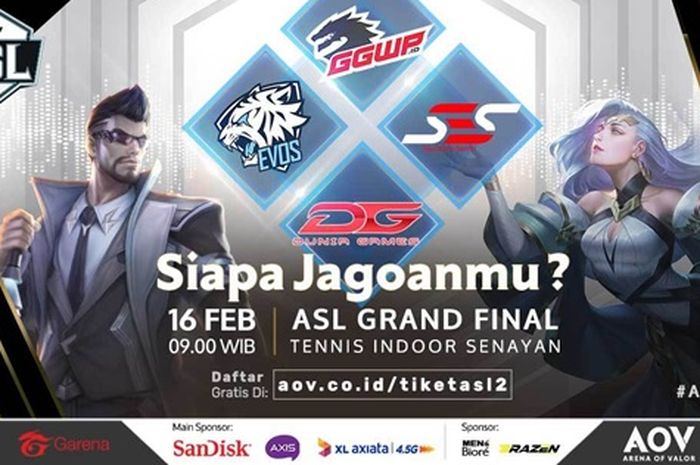 AOV Star League Grand Final akan berlangsung di Tennis Indoor Senayan pada 16 Februari 2019 pukul 09.00 WIB.