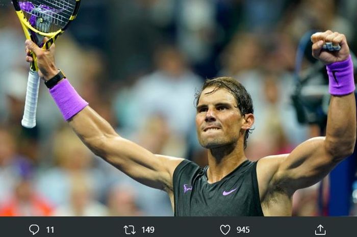 Ekspresi petenis Spanyol, Rafael Nadal, ketika berlaga pada babak kesatu US Open 2019 Selasa (27/8/2019) waktu setempat.