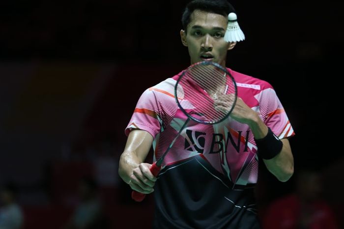 Pebulu tangkis tunggal putra Indonesia, Jonatan Christie, pada babak perempat final Indonesia Masters 2023 di Istora Senayan, Jakarta, Jumat (27/1/2023).