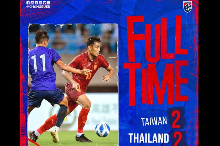Thailand hanya bisa bermain imbang melawan China Taipei atau Taiwan di laga FIFA Mathday Juni 2023.