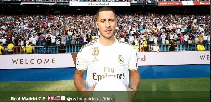 Eden Hazard saat diperkenalkan sebagai pemain baru Real Madrid, Kamis (13/6/2019).