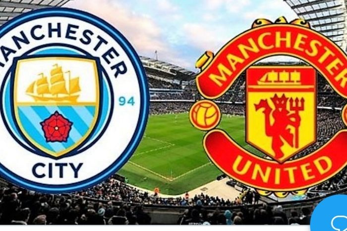 Logo Manchester City dan Manchester United.