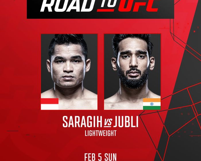 Poster pertandingan final kelas ringan Road to UFC antara Jeka Saragih dan Anshul Jubli