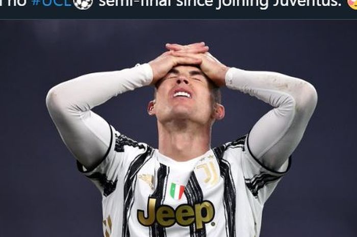 Megabintang Juventus, Cristiano Ronaldo, menunjukkan ekspresi kecewa.