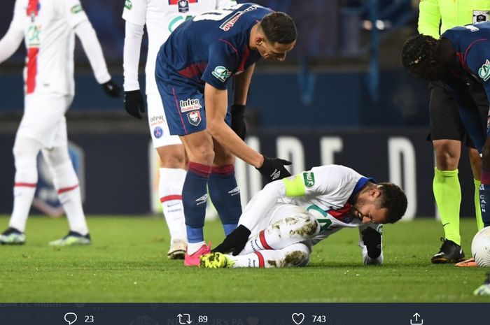 Neymar mendapatkan cedera kala Paris Saint-Germain (PSG) melawan Caen pada babak 64 besar Piala Prancis.