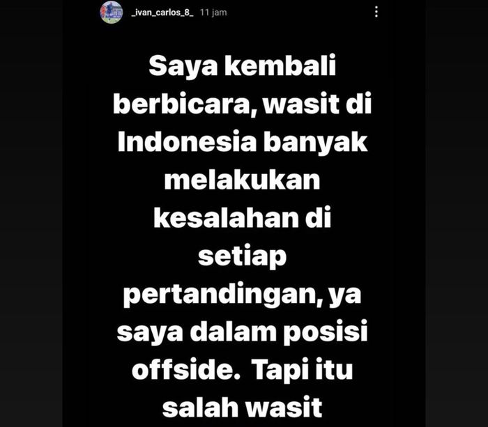 postingan instagram pemain Persela Lamongan, Ivan Carlos usai laga melawan Persebaya Surabaya, Kamis (21/10/2021).