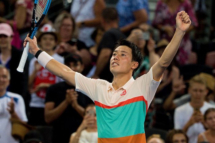 Ekspresi Kei Nishikori (Jepang) saat tampil pada partai final Brisbane International 2019 yang digelar awal tahun ini