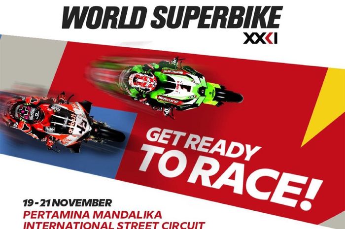 Poster event seri balap World Superbike yang akan diselenggarakan pada 19-21 November 2021 di Sirkuit Mandalika, Nusa Tenggara Barat.