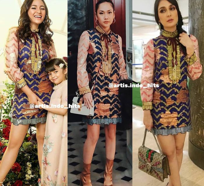 Marshanda, BCL dan Luna Maya memakai gaun yang sama keluaran Brand Gucci seharga 71 juta rupiah.