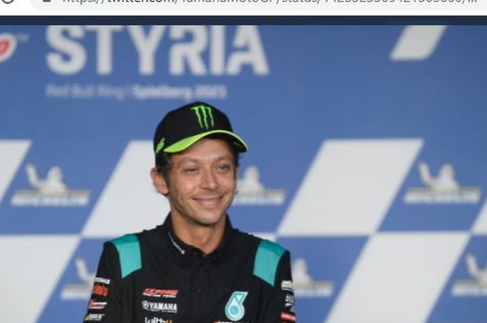 Pembalap Petronas Yamaha SRT, Valentino Rossi, ketika mengumumkan pensiun pada akhir MotoGP 2021 dalam sesi konferensi pers di Red Bull Ring, Spielberg, Kamis (5/8/2021).