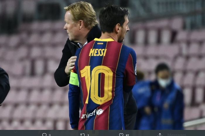 Lionel Messi dan pelatih Barcelona, Ronald Koeman.