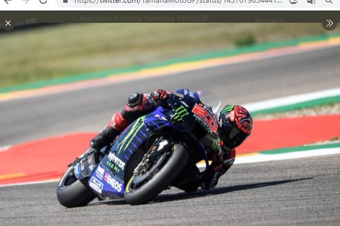 Pembalap Monster Energy Yamaha, Fabio Quartararo, saat mengaspal pada MotoGP Aragon 2021 di Sirkuit MotorLand, Teruel, Spanyol, Minggu (12/9/2021).