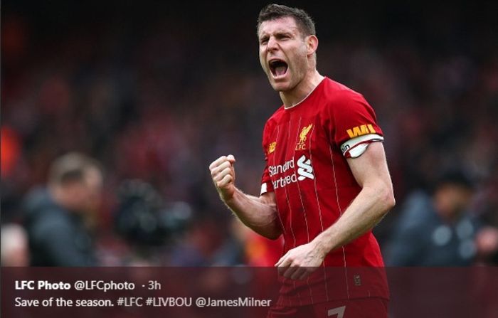 Bintang  Liverpool, James Milner,  dalam laga kontra Bournemouth di Anfield pada Sabtu (7/3/2020).