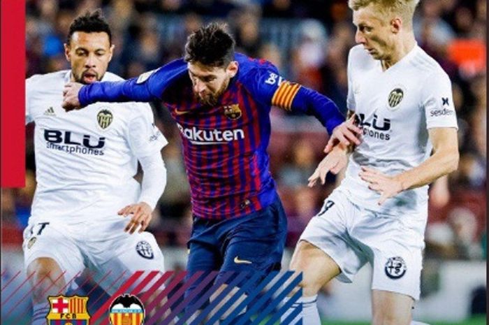 Megabintang Barcelona, Lionel Messi, dalam laga Liga Spanyol kontra Valencia di Camp Nou, Sabtu (2/2/3019)
