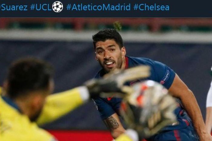 Aksi penyerang Atletico Madrid, Luis Suarez.