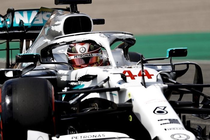 Lewis Hamilton (Mercedes) saat melakoni sesi kualifikasi F1 GP Jerman 2019 di Hockenheimring pada Sabtu (27/7/2019)