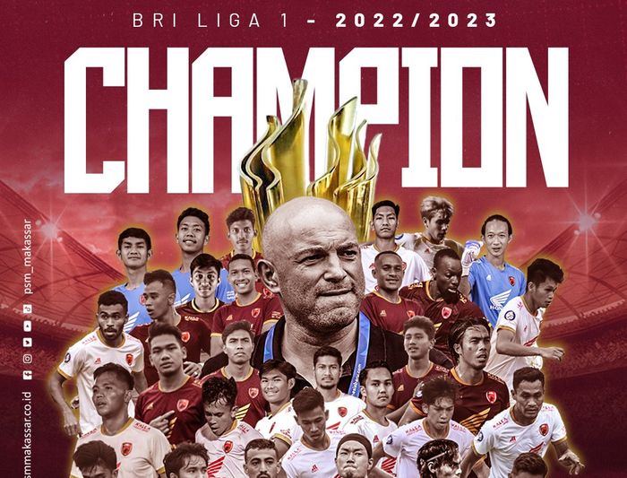 PSM Makassar dinobatkan sebagai juara Liga 1 2022-2023 setelah mengalahkan Madura United pada pekan ke-32 Jumat (31/3/2023).