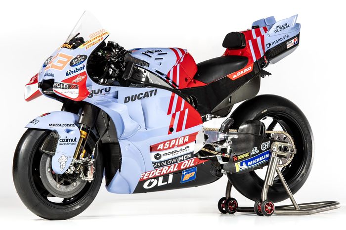 Penampakan motor Ducati Desmosedici GP23 bernomor 93 yang akan dikendarai Marc Marquez bersama tim Gresini pada MotoGP 2024.