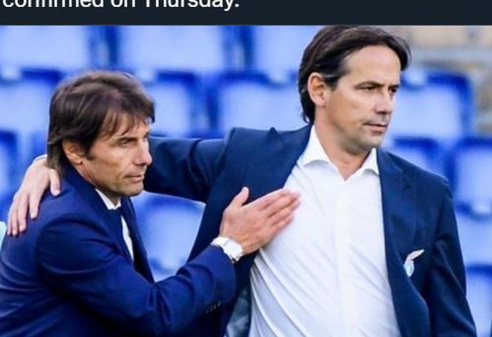 Simone Inzaghi bersama Antonio Conte dalam duel Lazio vs Inter Milan.