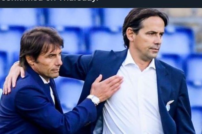 Simone Inzaghi bersama Antonio Conte dalam duel Lazio vs Inter Milan.