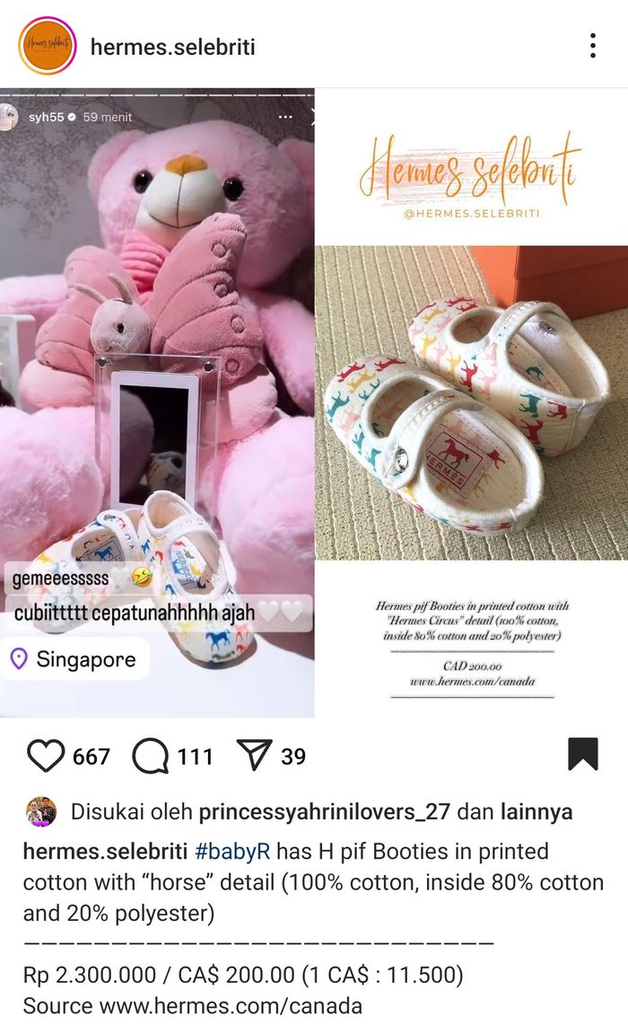 Harga sepatu bayi Syahrini
