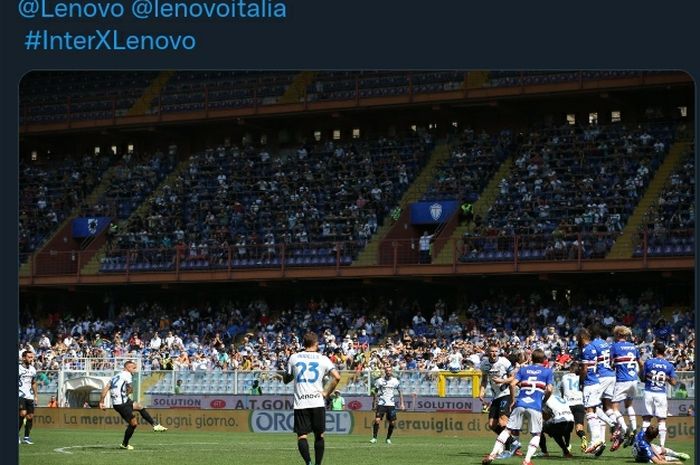 Bek sayap kiri Inter Milan, Federico Dimarco, mencetak gol lewat tendangan penalti pada laga lanjutan Liga Italia melawan Sampdoria di Stadion Luigi Ferraris, Minggu (12/9/2021).