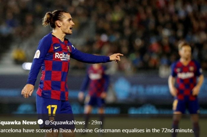 Penyerang Barcelona, Antoine Griezmann, dalma laga kontra Ibiza pada Rabu (22/1/2020).