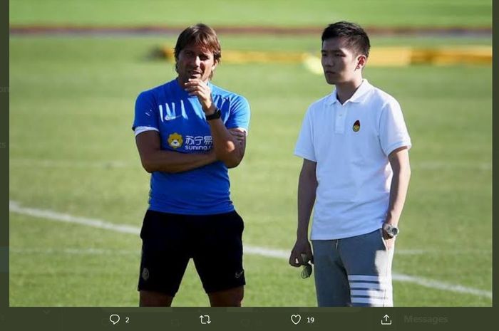 Pelatih Inter Milan Antonio Conte bersama presiden klub, Steven Zhang.