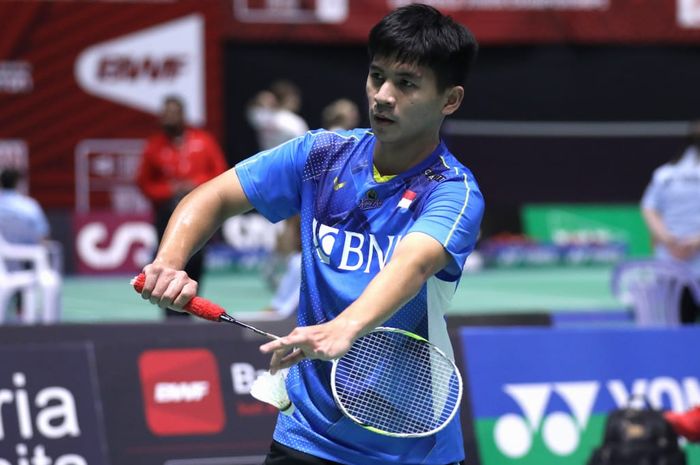 Pebulu tangkis tunggal putra Indonesia, Bodhi Ratana Teja Gotama pada pertandingan pertama Kejuaraan Dunia Junior 2022 nomor perorangan, Senin (24/10/2022)
