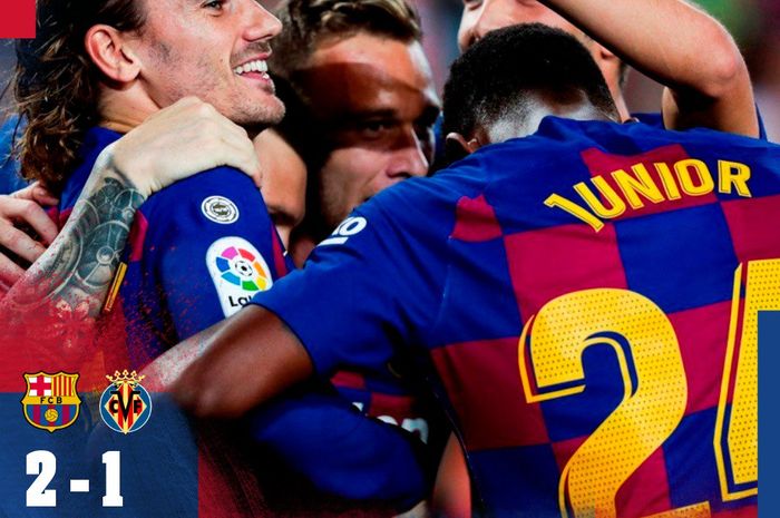 Selebrasi pemain Barcelona saat mencetak gol ke gawang Villarreal dalam lanjutan Liga Spanyol di Stadion Camp Nou, Selasa (24/9/2019) atau Rabu dini hari WIB.