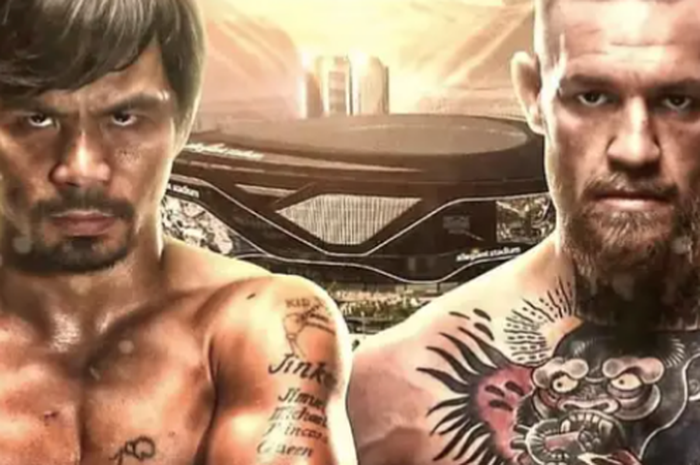 Ilustrasi poster pertandingan tinju, Manny Pacquiao (kiri), melawan jagoan UFC, Conor McGregor (kanan). 