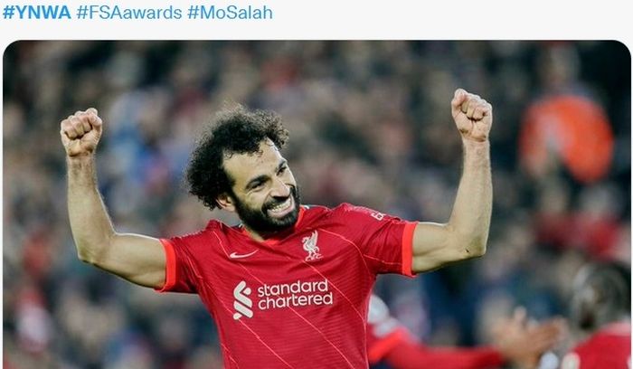 Selebrasi striker Liverpool, Mohamed Salah, usai menjebol gawang Everton.