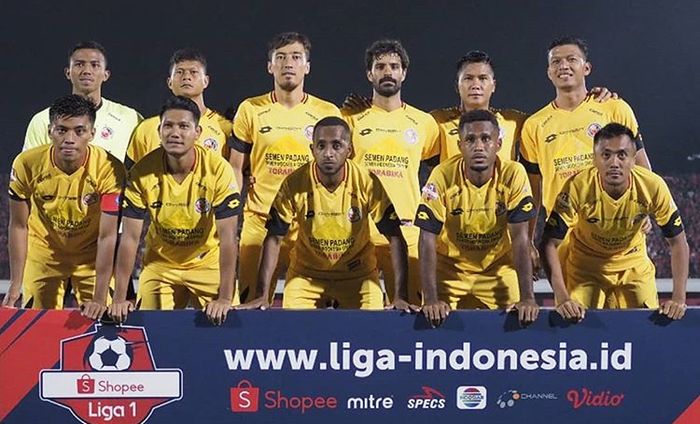 Skuat Semen Padang saat laga melawan Bali United pada pekan ke-13 Liga 1 2019.