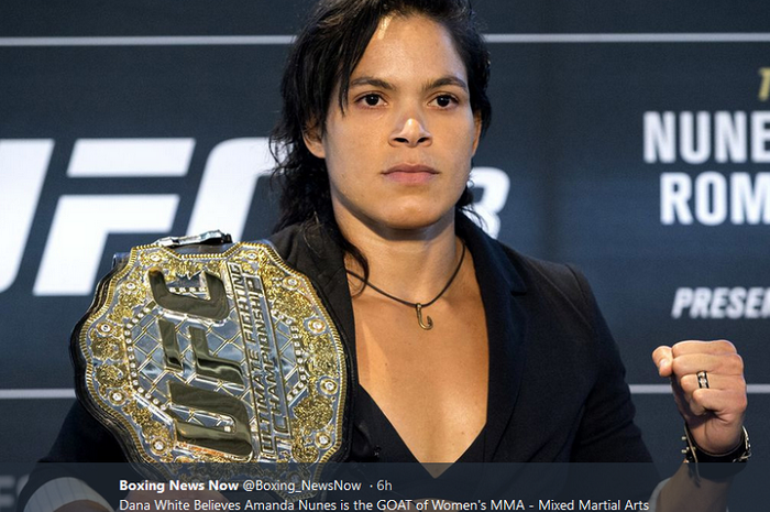 Petarung UFC wanita, Amanda Nunes. Dia dijuluki GOAT (Greatest of all Time) oleh Dana White selaku presiden UFC.