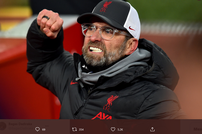 Ekspresi pelatih Liverpool, Juergen Klopp.