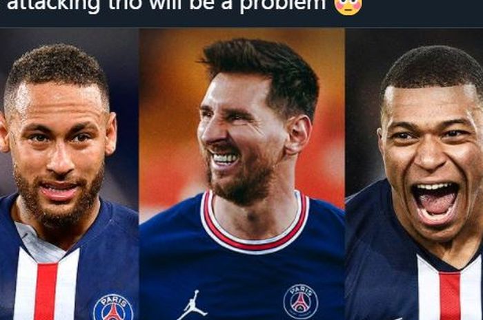 Neymar, Lionel Messi, dan Kylian Mbappe, trio penyerang Paris Saint-Germain.