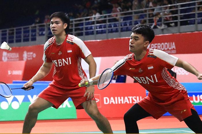 Pasangan ganda putra, Leo Rolly Carnando/Daniel Marthin, pada babak pertama Malaysia Masters 2023 di Axiata Arena, Kuala Lumpur, Selasa, 23 Mei 2023