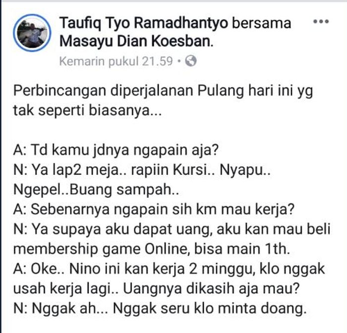 Sang ayah membagikan salinan percakapannya dengan putra laki-lakinya itu.