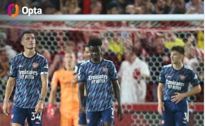 Arsenal melawan Brentford dalam laga perdana Liga Inggris 2021-2022 di Brentford Community Stadium, Jumat (13/8/2021) waktu setempat.