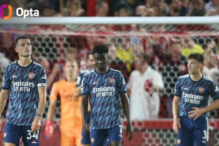 Arsenal melawan Brentford dalam laga perdana Liga Inggris 2021-2022 di Brentford Community Stadium, Jumat (13/8/2021) waktu setempat.